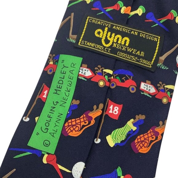 Golfing Medley By Alynn Neckwear Novelty Silk Tie Creative American Design - Picture 4 of 6